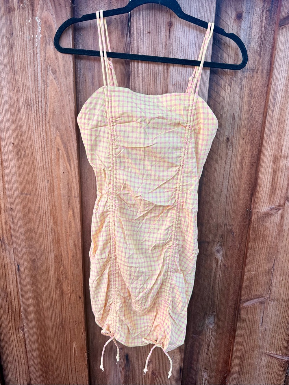 wild fable Yellow and Pink Gingham Ruched Mini Dress